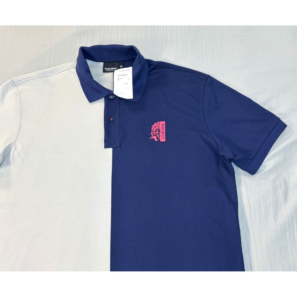 Maceoo Mens Mozart Split Polo Shirt white  Blue Colorblock  7 3XL
